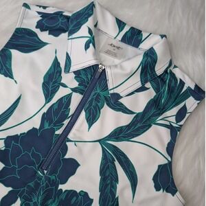 Jofit Sleeveless Polo Women XS White Teal Floral Quarter Zip Golf Top